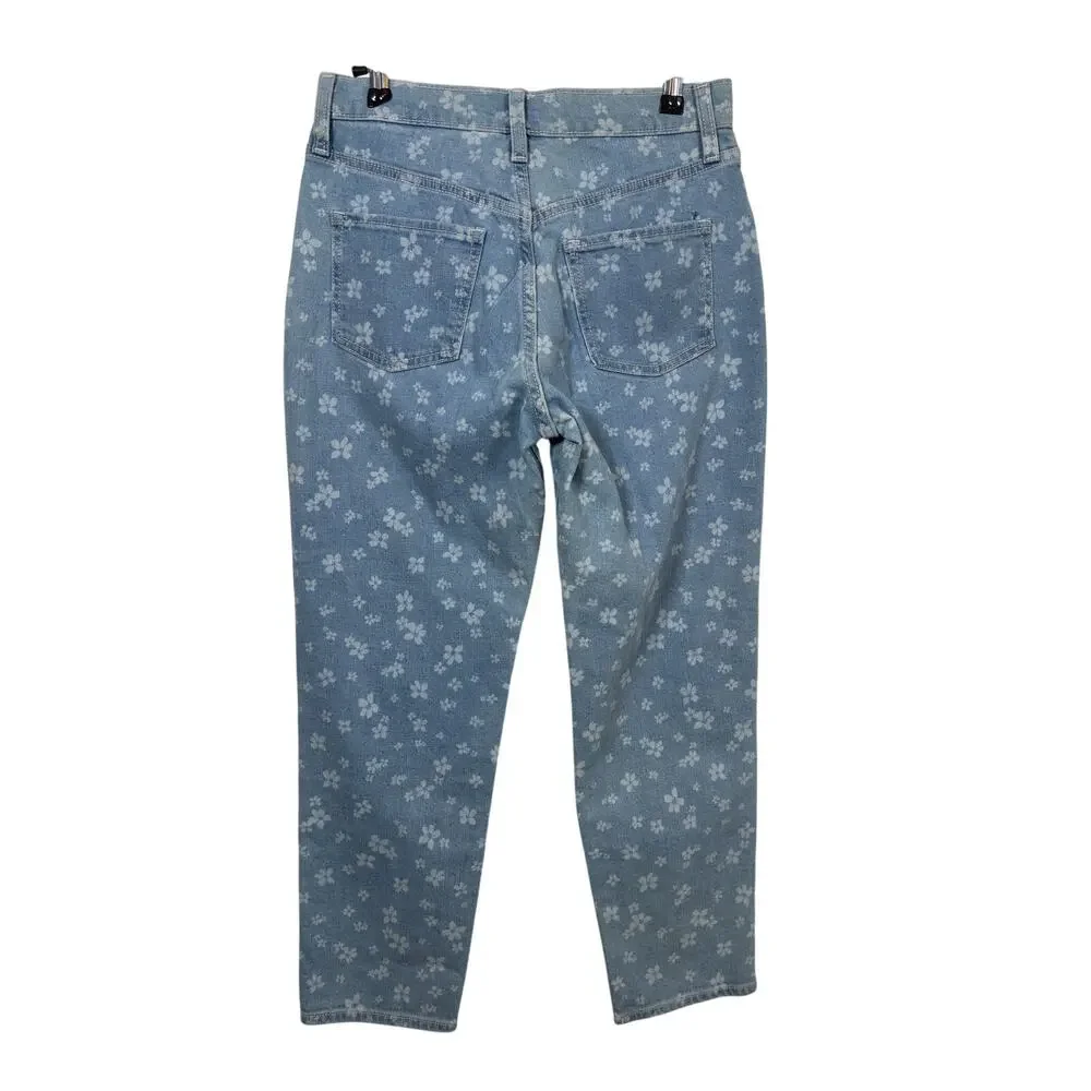 Old Navy O.G. Straight Jeans Girls Size 14 Blue High Rise Floral Print Stretch